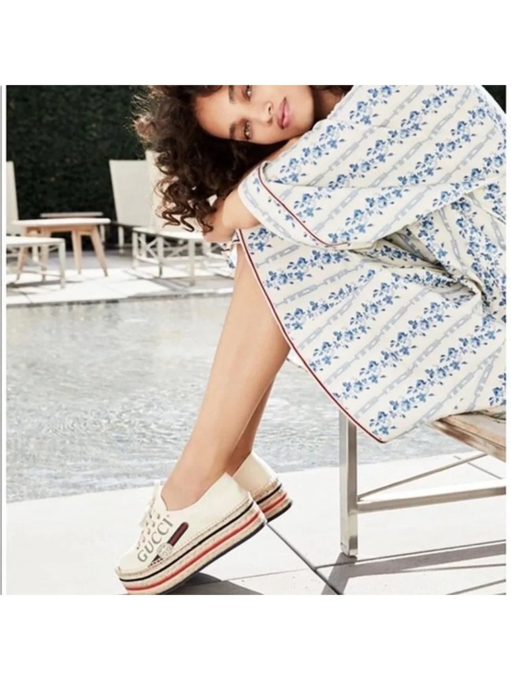 Gucci Cream Canvas Platform Espadrille Sneakers with Red & Green Stripe